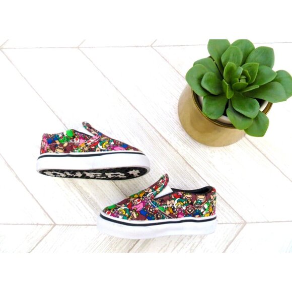 NEW! VANS x Nintendo Super Mario Bros Game Over Slip On Sneakers SZ 4 Toddler - Picture 2 of 7